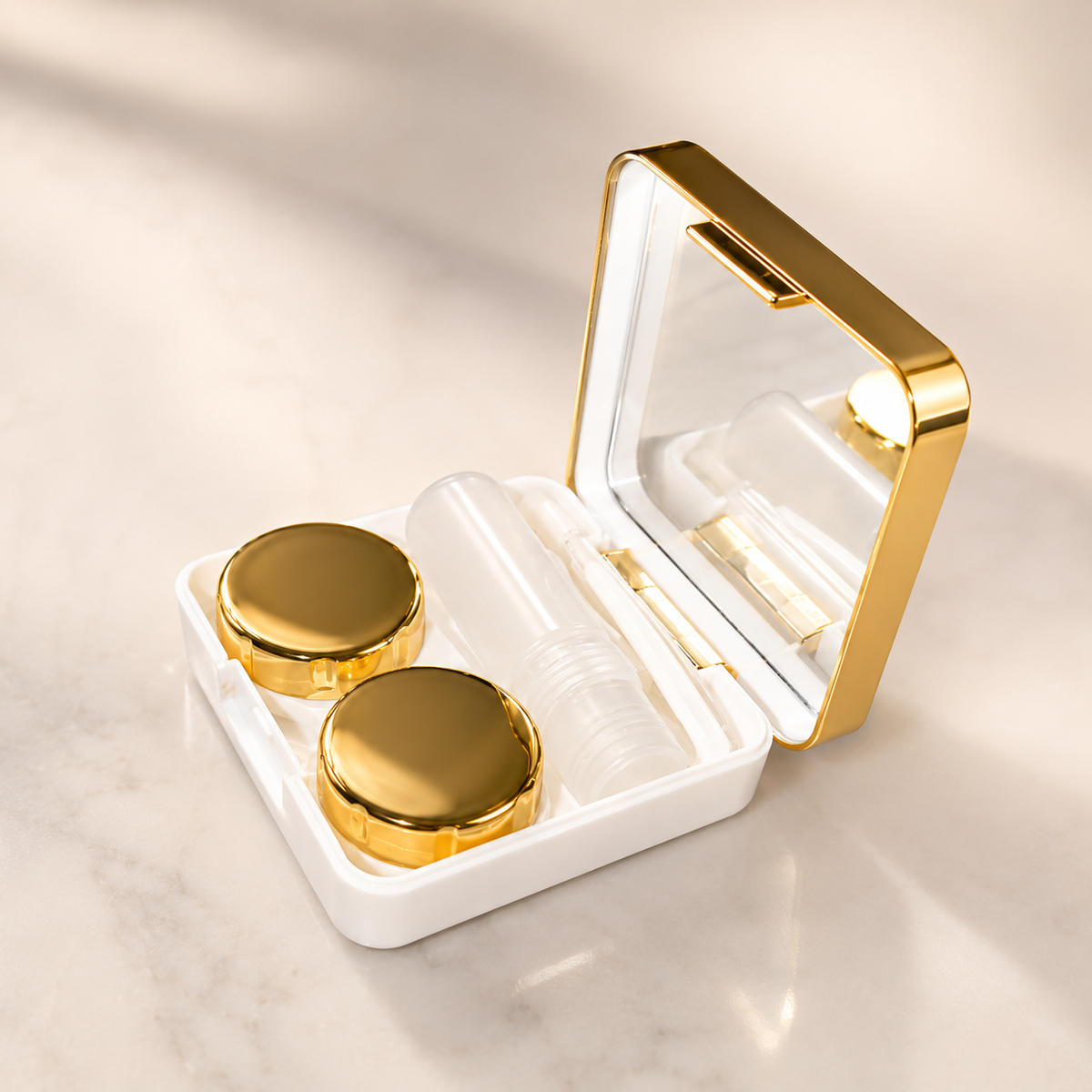 Gold Contact Lens Case with Mirror | Luxury Portable Lens Travel Kit