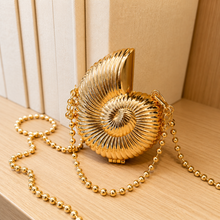 Gold Spiral Shell Clutch Bag for Women | Luxury Party & Wedding Handbag with Chain
