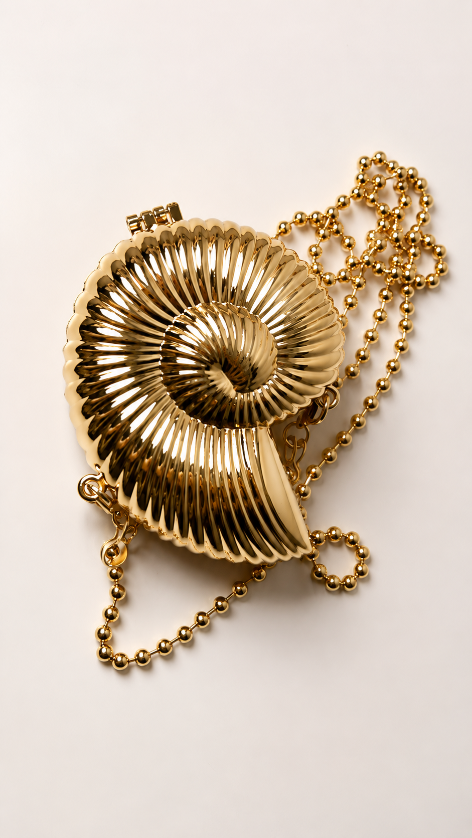 Gold Spiral Shell Clutch Bag for Women | Luxury Party & Wedding Handbag with Chain
