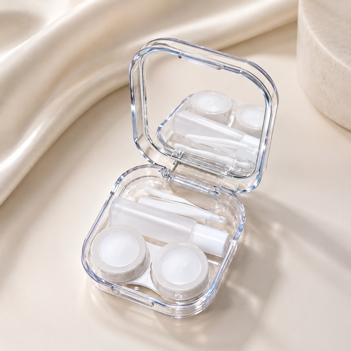 Premium Contact Lens Case with Mirror | Portable Lens Storage Travel Kit