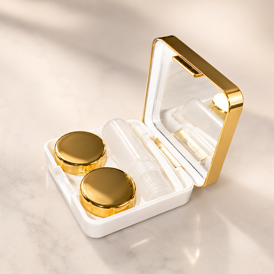 Gold Contact Lens Case with Mirror | Luxury Portable Lens Travel Kit