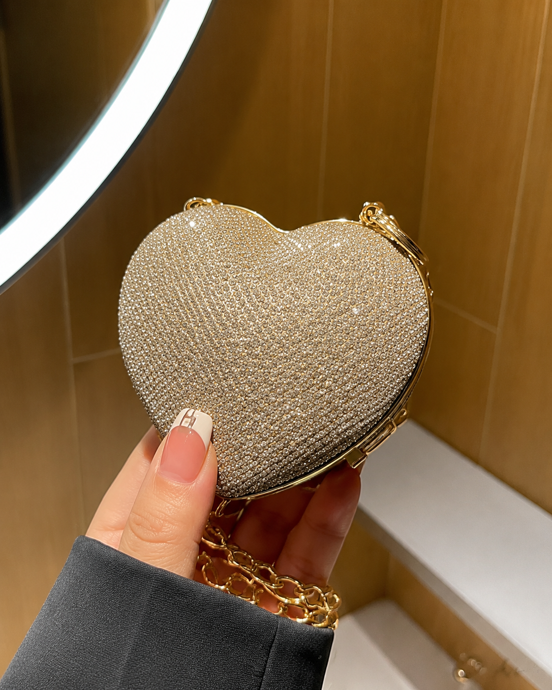 Gold Heart Glitter Mini Clutch Bag – Chain Strap Party Purse