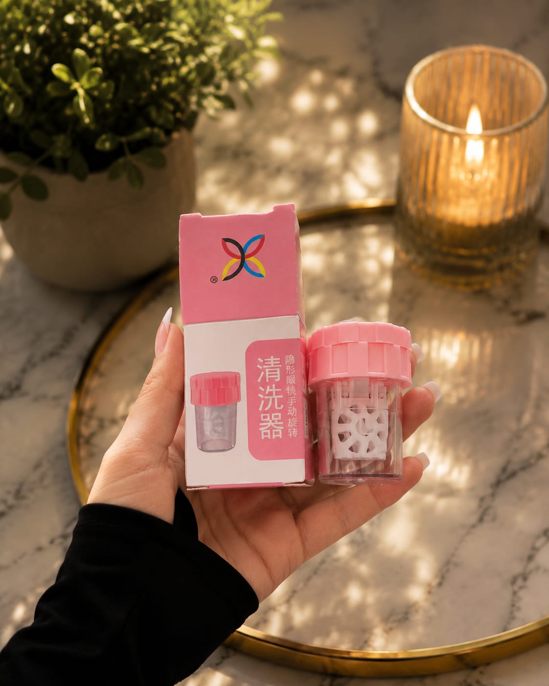 Pink Contact Lens Washer Case | Portable Lens Cleaning & Storage Kit