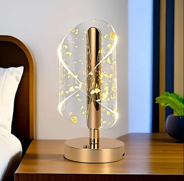Luxury Gold Leaf Crystal LED Night Lamp | Modern Acrylic Table Lamp for Bedroom, Living Room & Office Decor